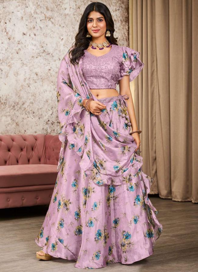 Tissue Lavender Engagement Wear Sequins Work Lehenga Choli